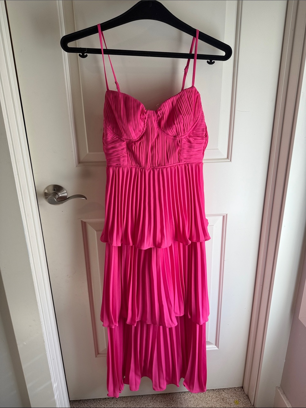 Lulu's Cascading Crush Tiered Bustier Midi Dress Hot Pink
